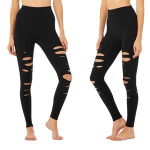 Alo High Waist Warrior Ripped Leggings Small Black Yoga Pants Athletics